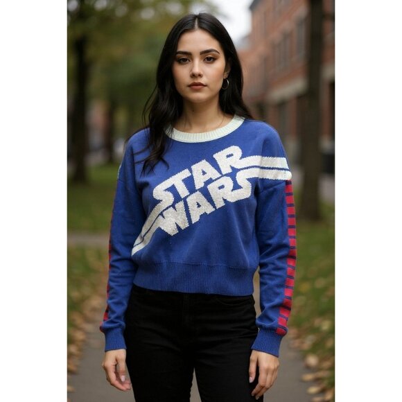 Women's Star Wars Blue Graphic Crewneck Sweater Size M (New Without Tags) - Picture 1 of 12